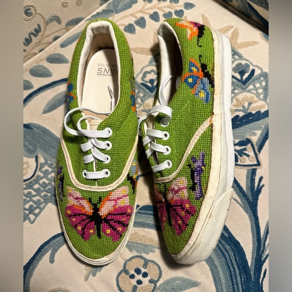 Vans Van Doren 1960’s Vintage Needlepoint Butterfly Skate Sneakers.  Size 9.5 - Picture 7 of 14